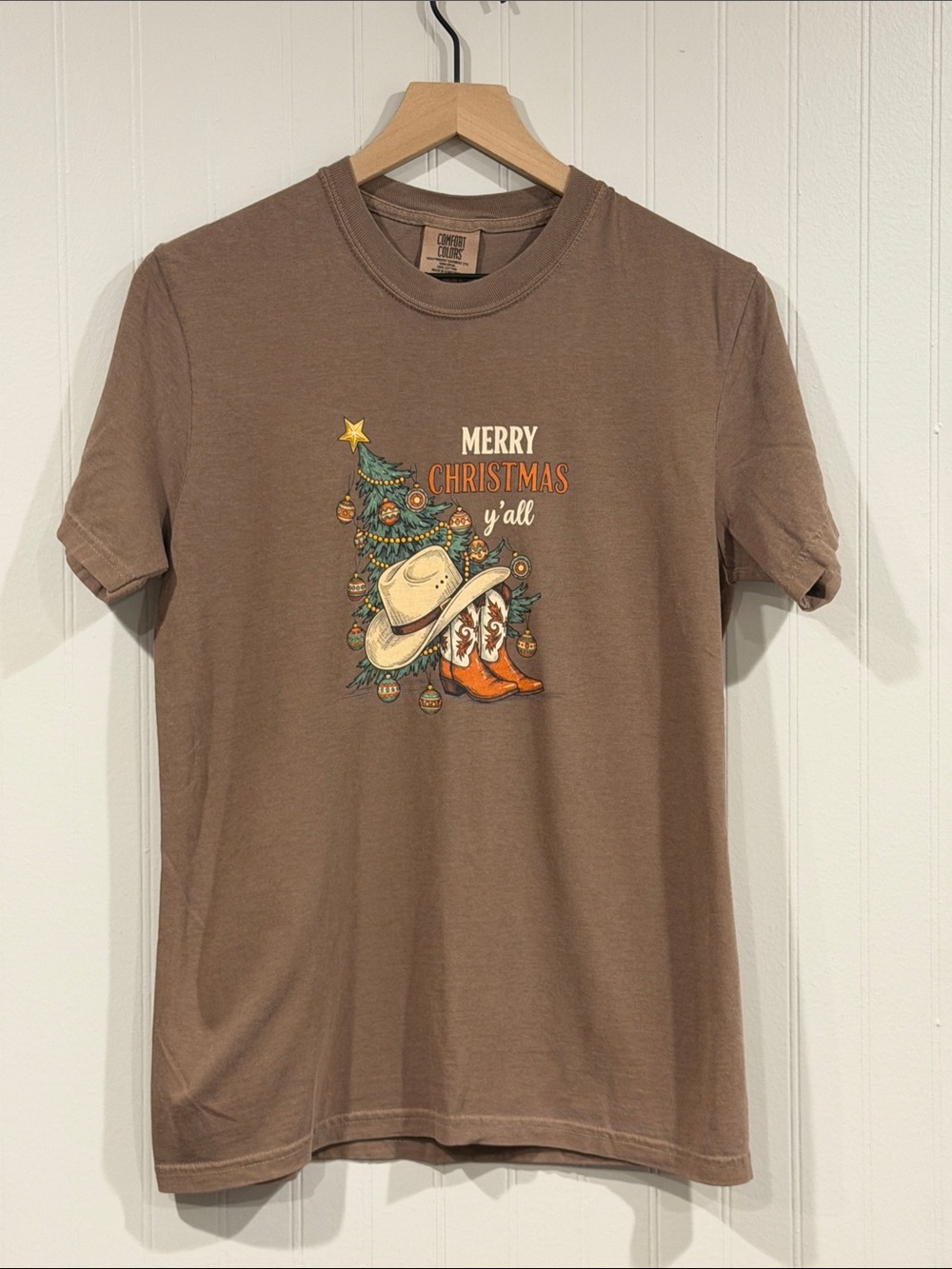 Comfort Colors Brown Merry Christmas Y'all Graphic Tee